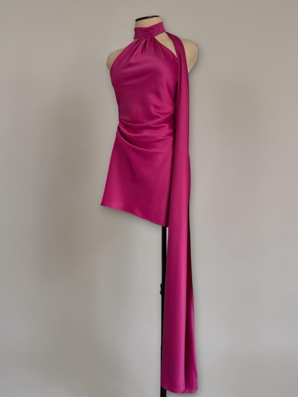 🌟SALE House of CB Aida Asymmetric Wrap Neck Halter Scarf Drape Pink Mini Dress